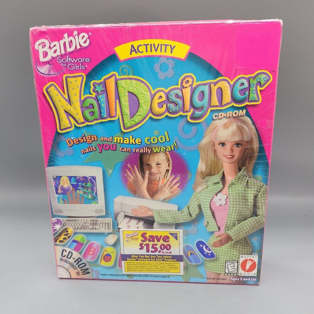 Barbie Nail Designer PC CD-ROM Game 2000 Sealed New Mattel Software for Girls